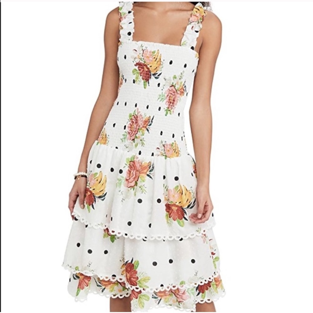 White Floral Polka Dot Midi Sundress